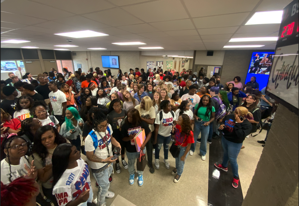 class of 2023 at the beginning of the school year starting the graduation clock
