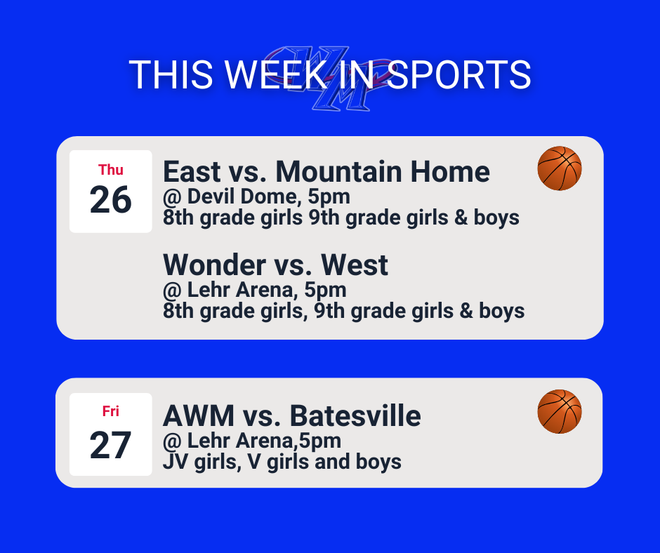 1 26 east vs mountain home at devil dome, wonder vs. west at lehr start at 5, 1 27 awm vs. batesville at arena at 5