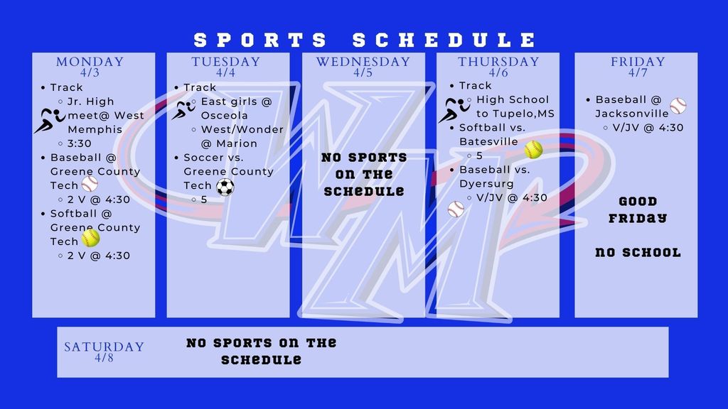 sports schedule for 4/3-4/7