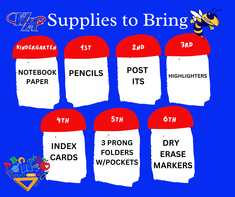 k-6 supplies to bring